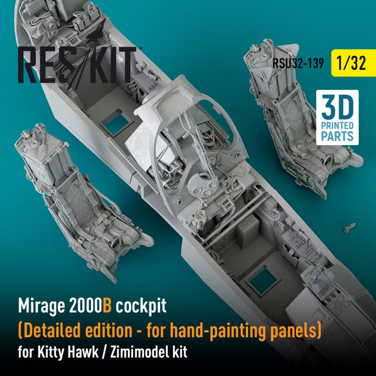 RESKIT RSU32-0139 MIRAGE 2000B COCKPIT (DETAILED EDITION) FOR KITTY HAWK / ZIMIMODEL KIT (3D PRINTED) 1/32 – zdjęcie 2