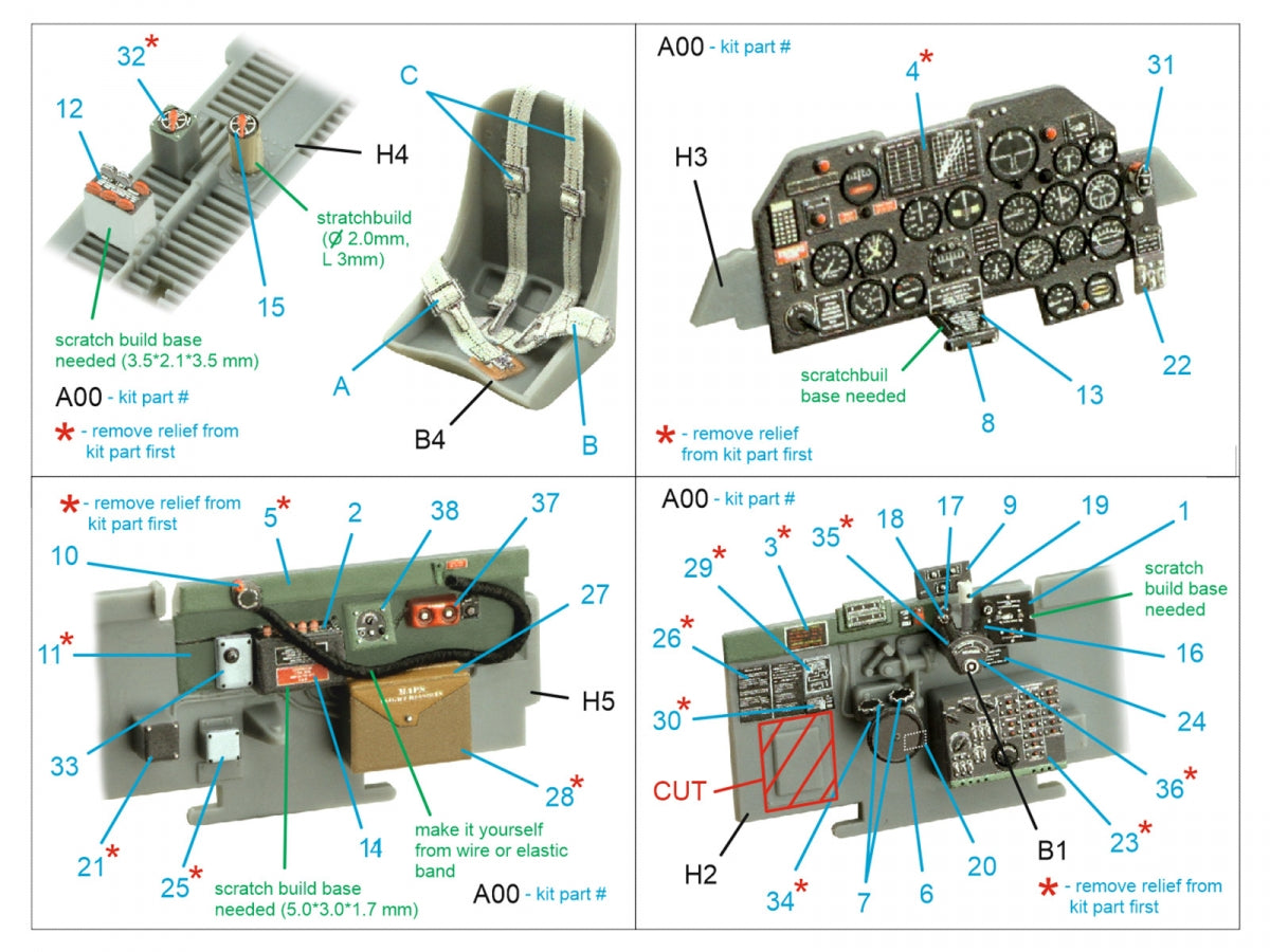 Quinta Studio QD48412 P-47D Thunderbolt Bubbletop 3D-Printed &amp;amp; coloured Interior on decal paper (Tamiya) 1/48 – zdjęcie 2