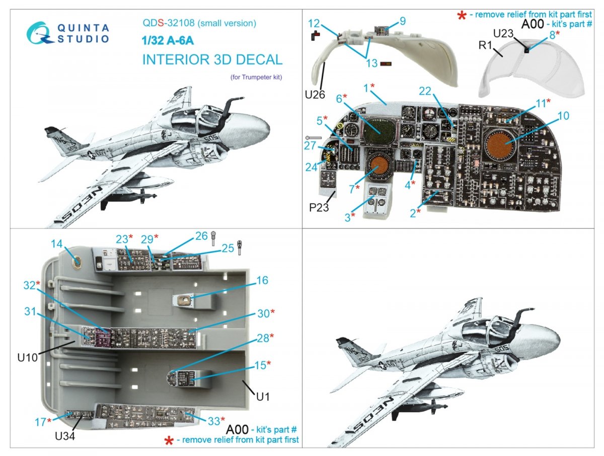 Quinta Studio QDS-32108 A-6A Intruder 3D-Printed &amp;amp; coloured Interior on decal paper (Trumpeter) (Small version) 1/32 – zdjęcie 2