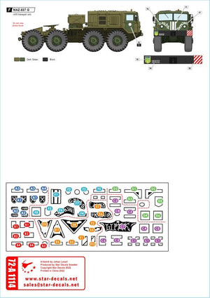 Star Decals 72-A1114 War in Ukraine #3 Ukrainian transport vehicles 2014-2022. MAZ-537 tank transporter and UAZ-452 Buhanka 1/72 – zdjęcie 2