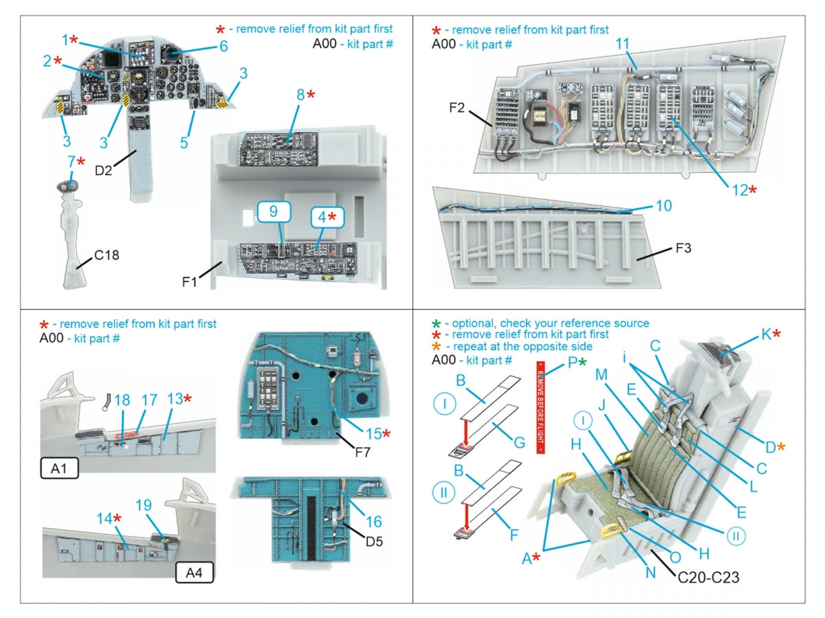 Quinta Studio QD48597 F-15A/F-15C Early/F-15J Early 3D-Printed &amp;amp; coloured Interior on decal paper (Hasegawa) 1/48