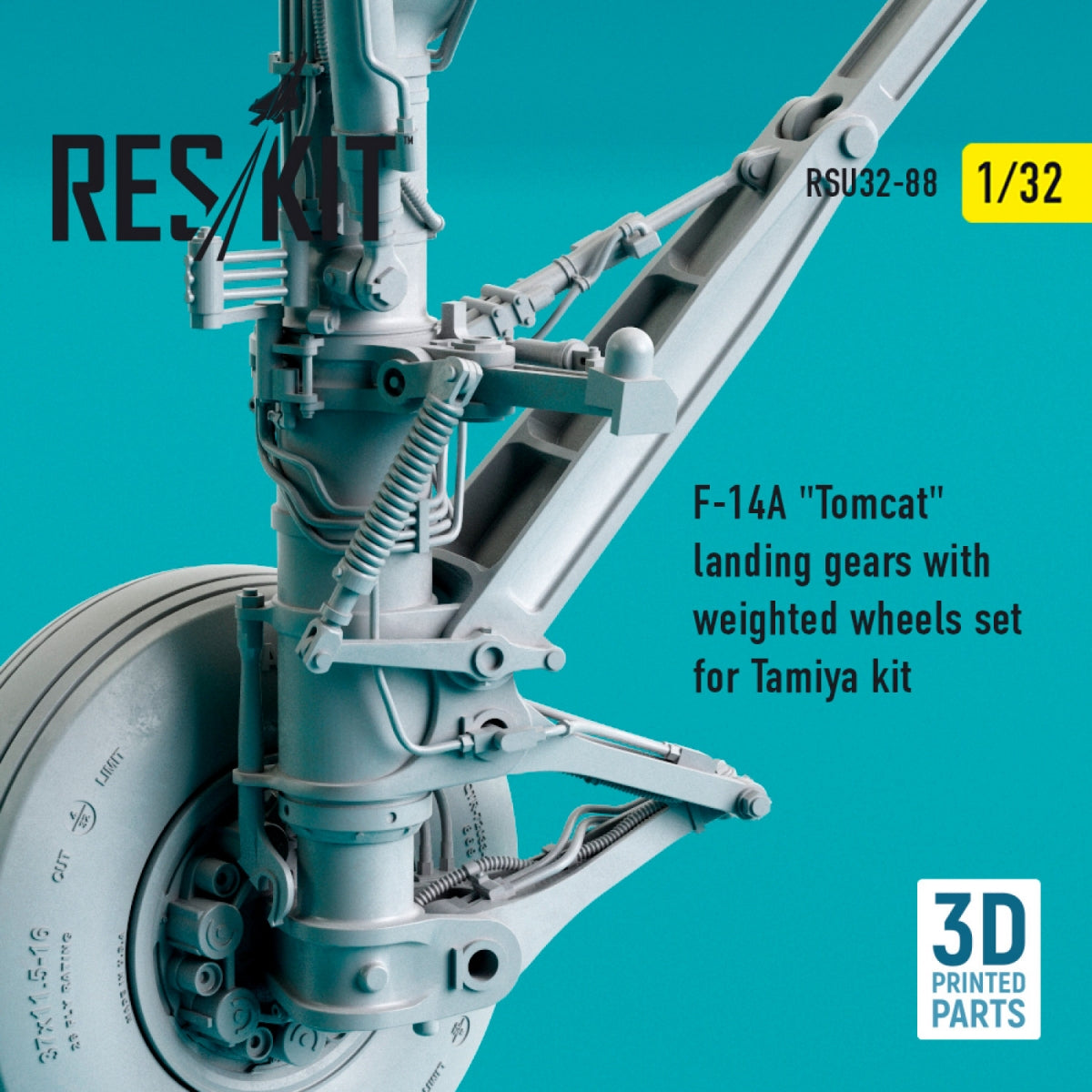 RESKIT RSU32-0088 F-14A &amp;quot;TOMCAT&amp;quot; LANDING GEARS WITH WEIGHTED WHEELS SET FOR TAMIYA KIT (3D PRINTED) 1/32 – imagen 4