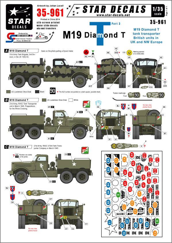 Star Decals 35-961 M19 Diamond Tank Transporter #2 1/35