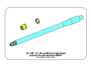 Aber 35L-240 U.S. 90 mm M3 Barrel with thread protector for tank destroyer M36B1 1/35 – zdjęcie 3
