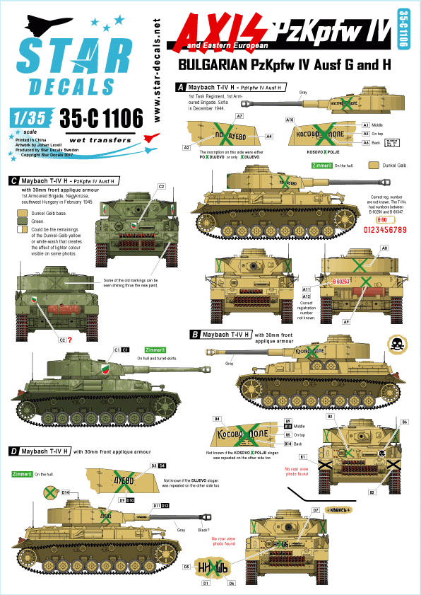 Star Decals 35-C1106 Axis & Eastern European PzKpfw IV 1/35