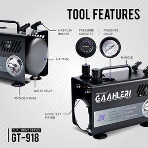 Gaahleri 43127 Dual Drive Series Airbrush Kit Compressor GT-918 – imagen 8