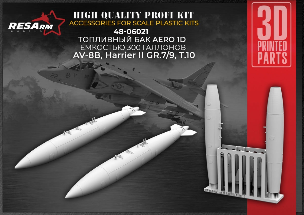 RESArm 48-06021 AV-8b, Harrier II GR.7/9, T.10 - AERO 1D 300 GALLON FUEL TANK (3D resin printing) 1/48