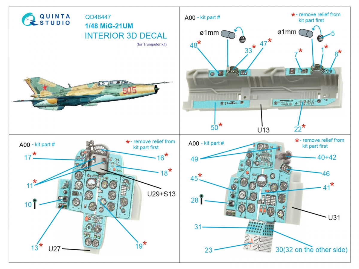 Quinta Studio QD48447 MiG-21UM 3D-Printed colored Interior on decal paper (Trumpeter) 1/48 – image 8