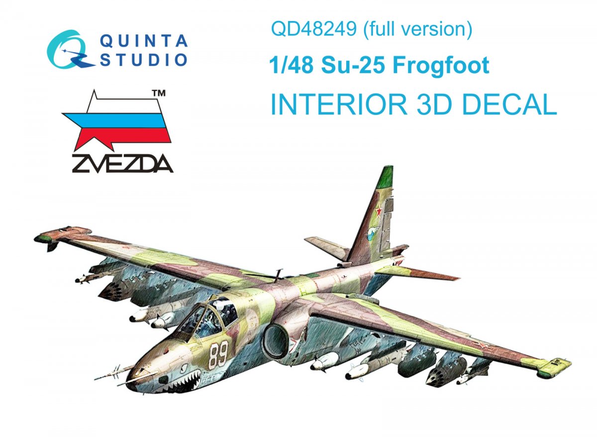 Quinta Studio QD48249 Su-25 3D-Printed &amp;amp; coloured Interior on decal paper (Zvezda) 1/48