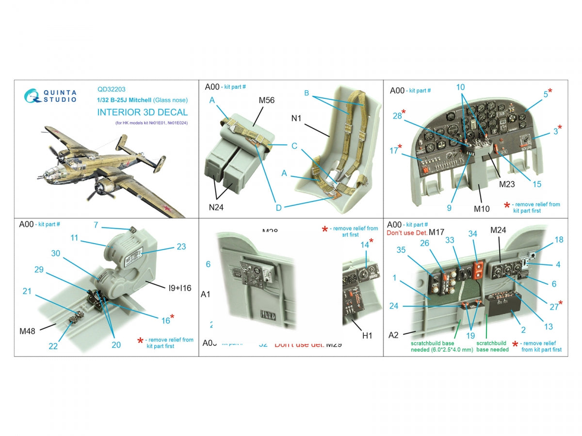Quinta Studio QD32203 B-25J Mitchell Glass nose 3D-Printed &amp;amp; coloured Interior on decal paper (HK models) 1/32 – zdjęcie 2