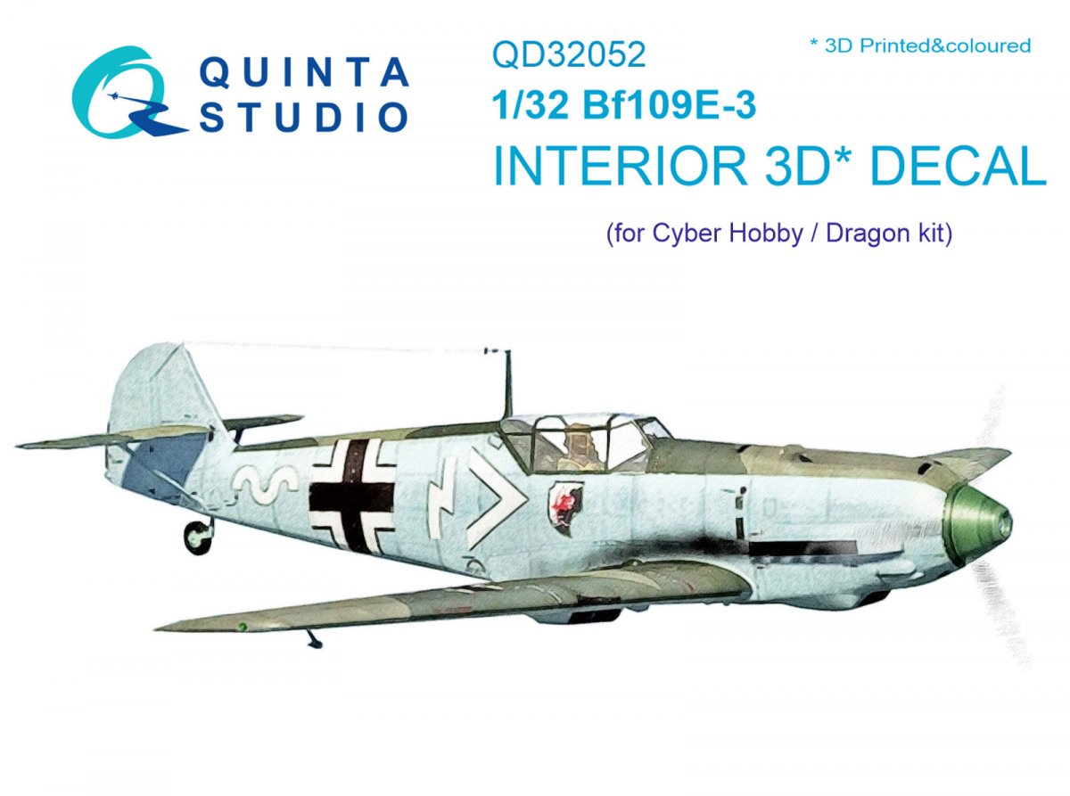 Quinta Studio QD32052 Bf 109E-3 3D-Printed &amp; colored Interior on decal paper (for Cyber-hobby/Dragon kit) 1/32