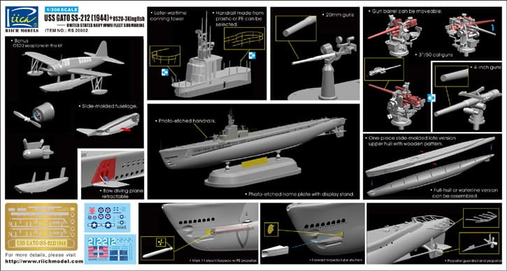 Riich Models 20002 USS Gato SS-212 1944 + OS2U Kingfisher 1/200 – zdjęcie 3