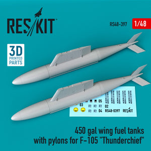 RESKIT RS48-0397 450 GAL WING FUEL TANKS WITH PYLONS FOR F-105 &amp;quot;THUNDERCHIEF&amp;quot; (2 PCS) 1/48