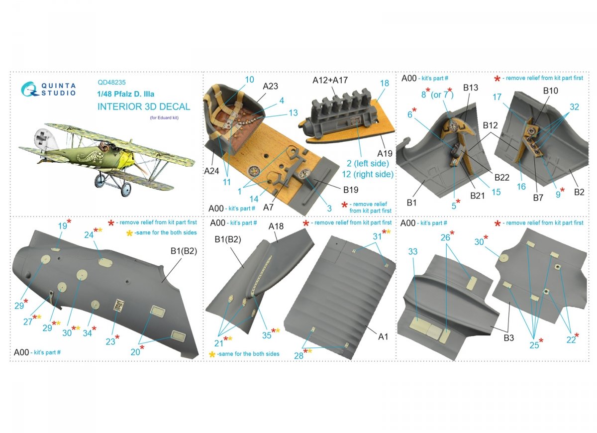 Quinta Studio QD48235 Pfalz D.IIIa 3D-Printed &amp;amp; colored Interior on decal paper (Eduard) 1/48 – image 2