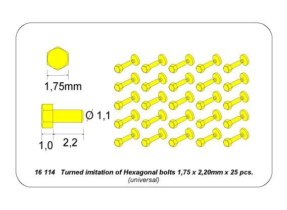 Aber 16114 AFV - Scale 1/16 Turned imitation of Hexagonal bolts 1.75 x 2.20 mm x 25 pcs. (1/16) – image 5