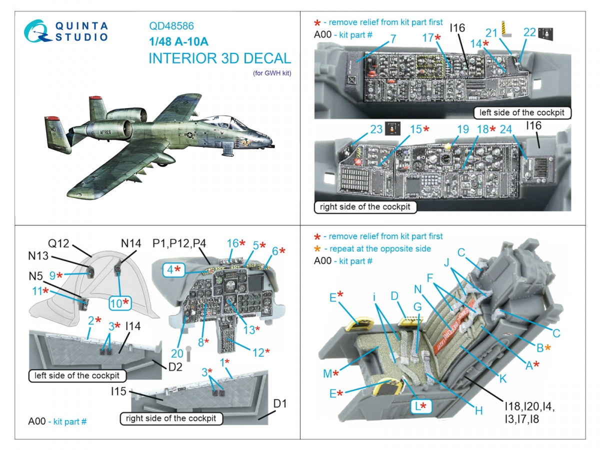 Quinta Studio QD48586 A-10A Warthog 3D-Printed &amp;amp; coloured Interior on decal paper (GWH) 1/48 – zdjęcie 14