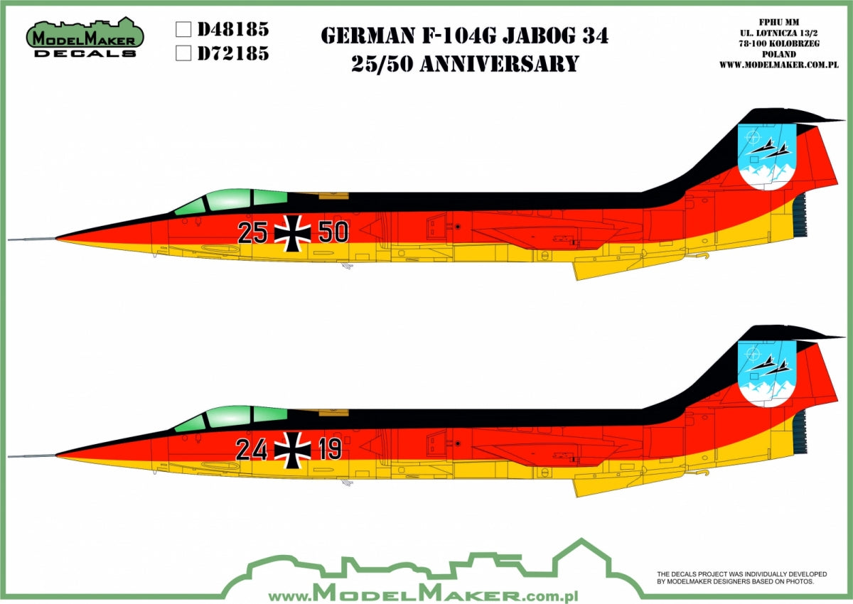 ModelMaker Decals D48185 F-104 Allemand JaboG 34 25/50 Anniversaire 1/48 