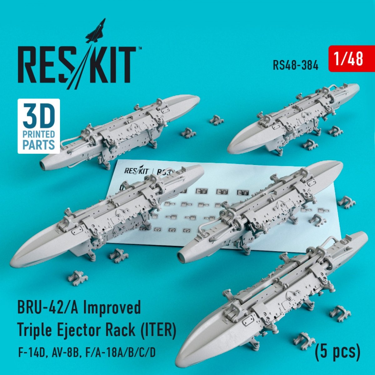 RESKIT RS48-0384 BRU-42/A RACK D'ÉJECTEUR TRIPLE AMÉLIORÉ (ITER) (5 PIÈCES) 1/48 