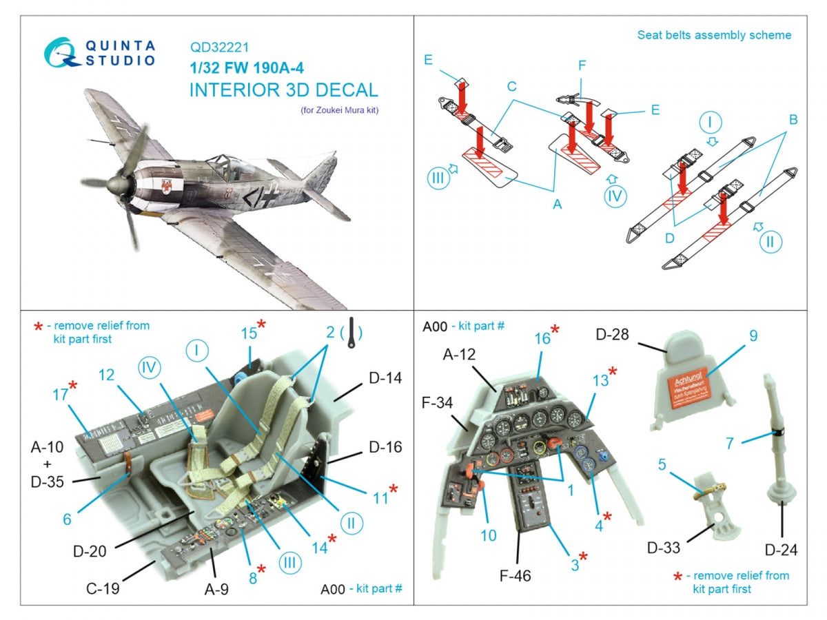 Quinta Studio QD32221 FW 190A-4 3D-Printed coloured Interior on decal paper (Zoukei Mura SWS) 1/32 – zdjęcie 2