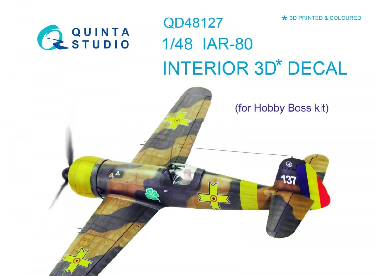 Quinta Studio QD48127 IAR-80 3D-Printed &amp; colored Interior on decal paper (for HobbyBoss kit) 1/48