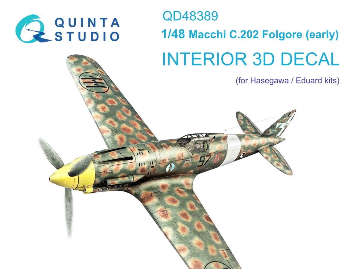 Quinta Studio QD48389 Macchi C.202 Folgore Early 3D-Printed &amp;amp; colored Interior on decal paper (Hasegawa/Eduard) 1/48