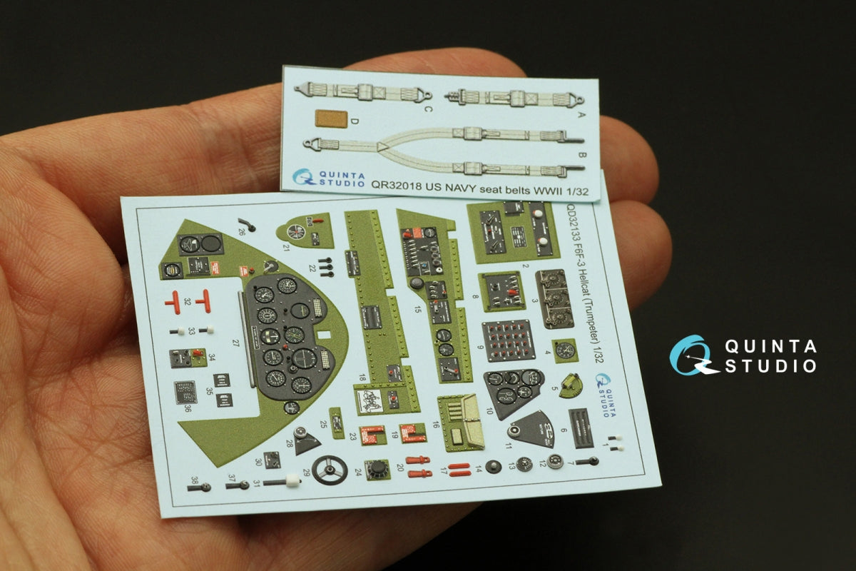 Quinta Studio QD32133 F6F-3 Hellcat 3D-Printed &amp;amp; colored Interior on decal paper (Trumpeter) 1/32 – image 6
