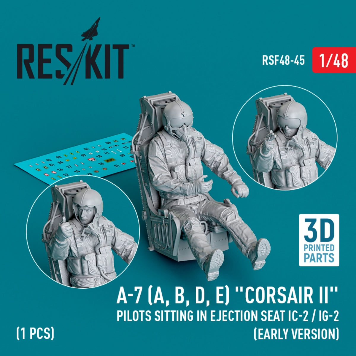 RESKIT RSF48-0045 A-7 (A, B, D, E) "Corsair II" pilots sitting in ejection seat IC-2 / IG-2 (early version) (3D Printed) (1 pcs) 1/48