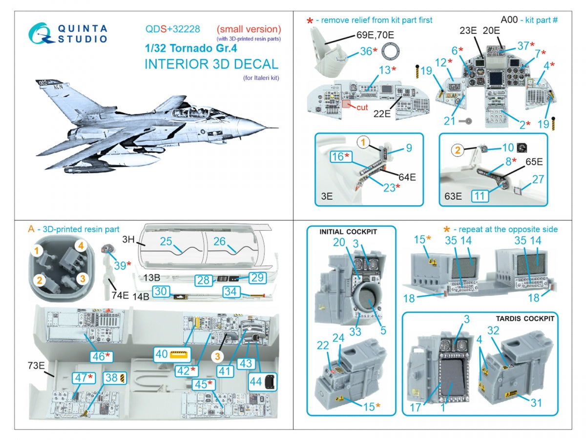 Quinta Studio QDS+32228 Tornado Gr.4 3D-Printed &amp;amp; coloured Interior on decal paper (Italeri) (Small version) (with 3D-printed resin parts) 1/32 – zdjęcie 3