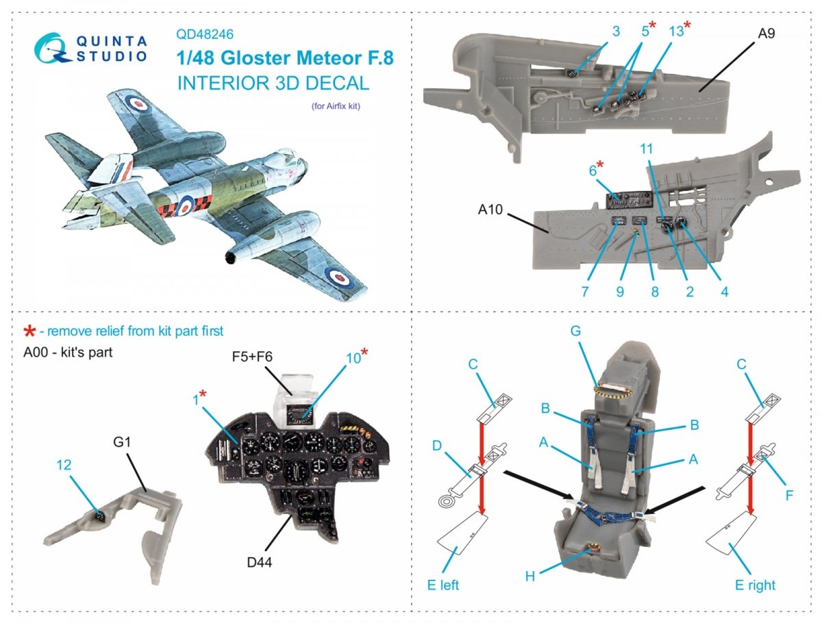 Quinta Studio QD48246 Meteor F.8 3D-Printed &amp;amp; colored Interior on decal paper (Airfix) 1/48 – image 2
