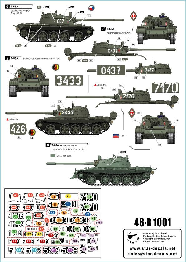 Star Decals 48-B1001 T-55A Tanks 1. Cold War. Soviet (Army and Naval Infantry), Poland, Hungary, Czechoslovakia, Germany (DDR), Romania and Jugoslavia 1/48 – image 2
