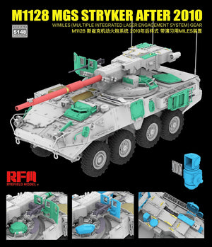 Rye Field Model 5148 M1128 MGS Stryker After 2010 with 3D Printed Gun Barrel w/ Miles (Multiple Integrated Laser Engagement System) Gear 1/35