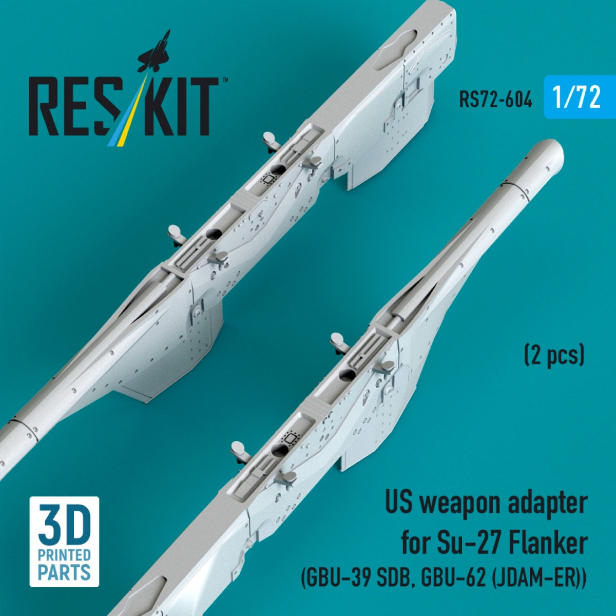 RESKIT RS72-0604 US weapon adapter for Su-27 Flanker (2 pcs) (GBU-39 SDB, GBU-62 (JDAM-ER)) (3D Printed) 1/72