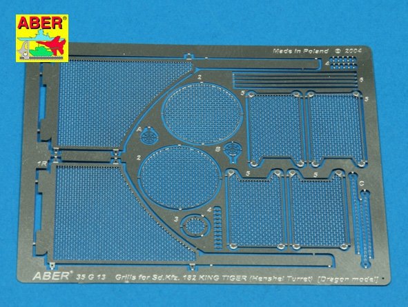 Aber 35G13 Grilles for german tank Sd.Kfz.182 King Tiger (Henshel Turret) 1/35