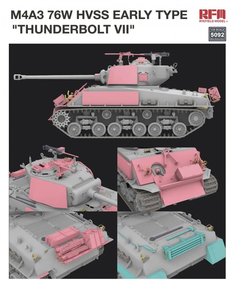 Rye Field Model 5092 M4A3 76W HVSS Early Type &amp;quot;Thunderbolt VII&amp;quot; 1/35 – zdjęcie 2