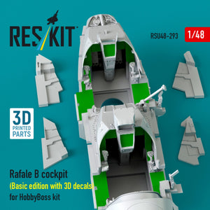 RESKIT RSU48-0293 Rafale B cockpit (Basic edition with 3D decals) for HobbyBoss kit (3D Printed) 1/48