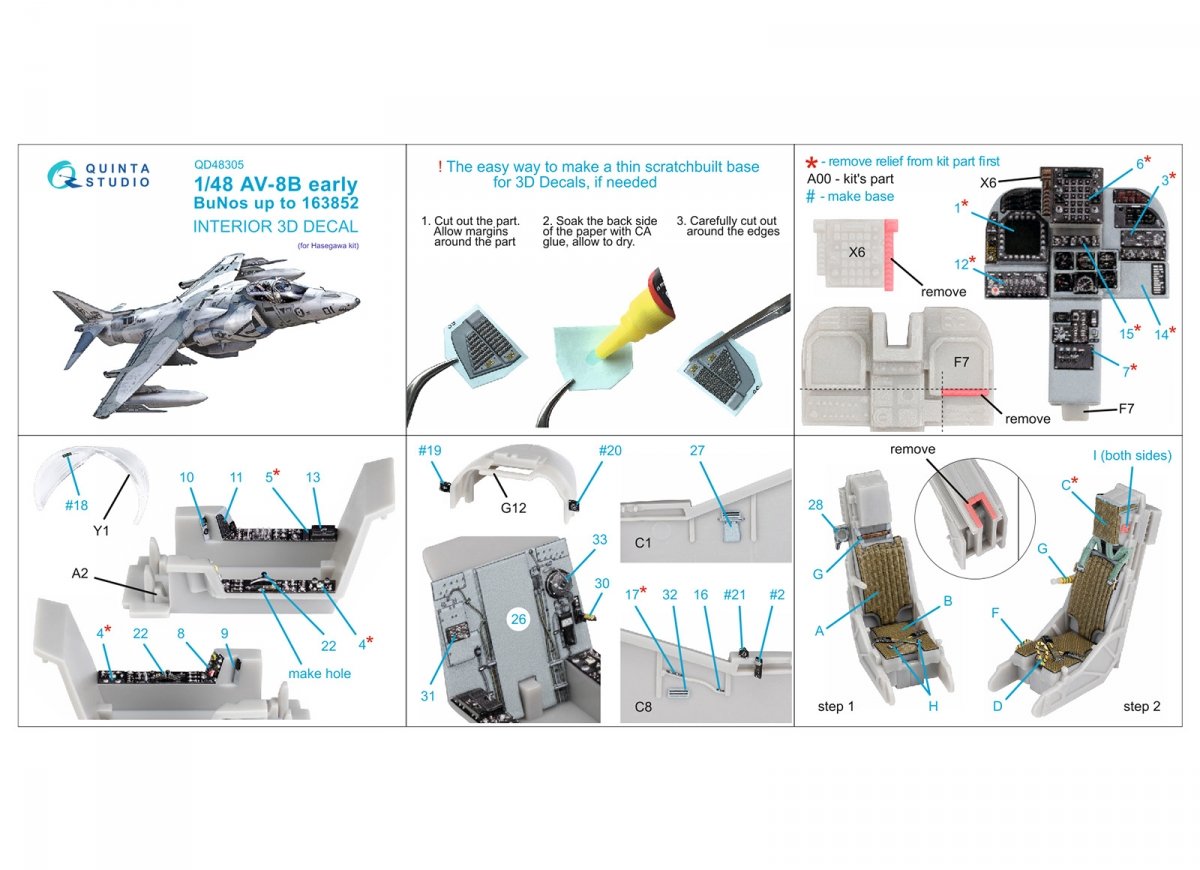 Quinta Studio QD48305 AV-8B Early 3D-Printed &amp;amp; coloured Interior on decal paper (Hasegawa) 1/48 – zdjęcie 10