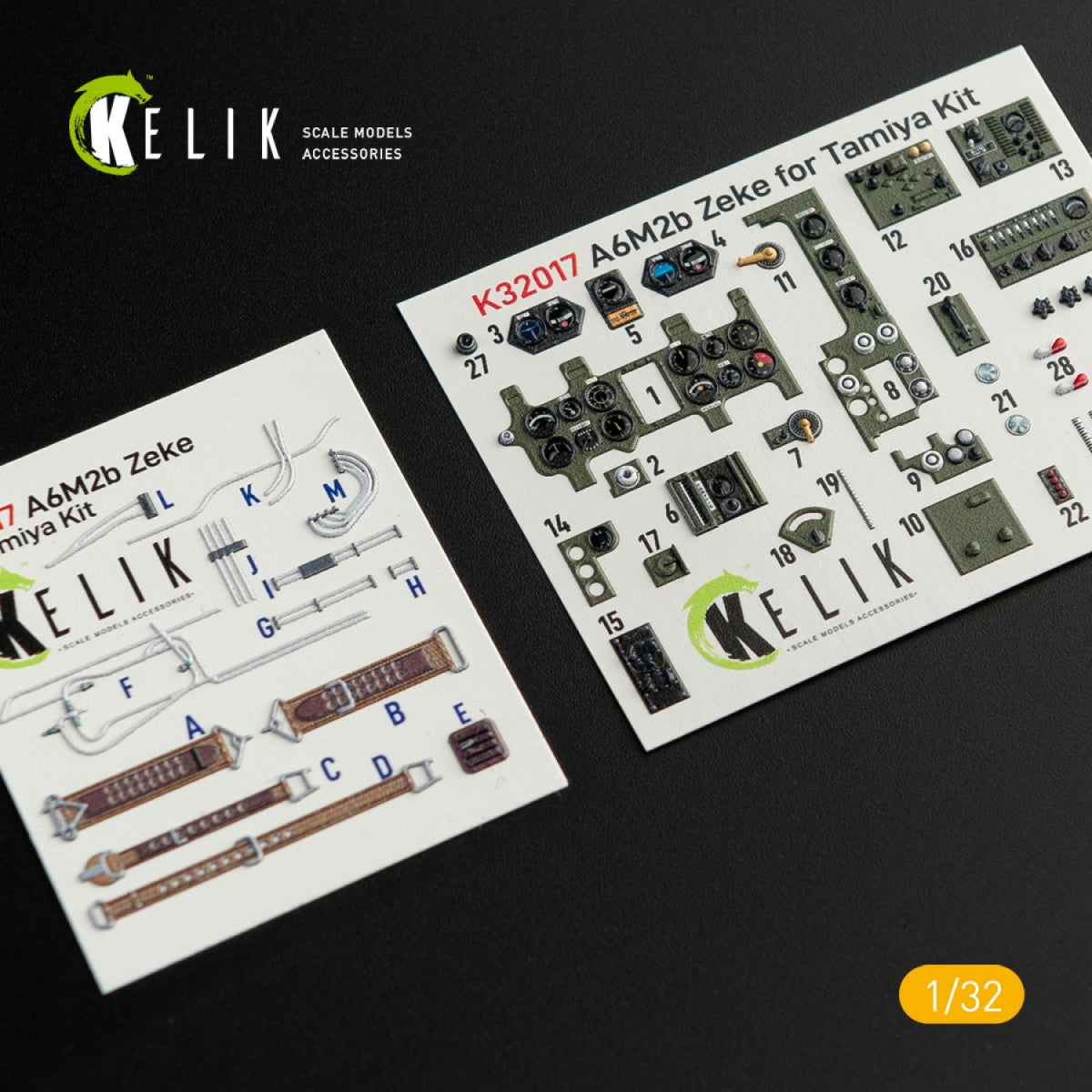 KELIK K32017 A6M2B ZEKE - DÉCALCOMANIES 3D INTÉRIEURES POUR MAQUETTE TAMIYA 1/32