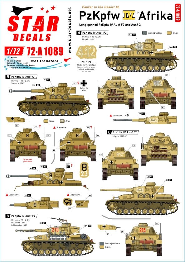 Star Decals 72-A1089 Panzer in the Desert # 6. PzKpfw IV Ausf F2 and G, in North Africa 1/72 – image 2