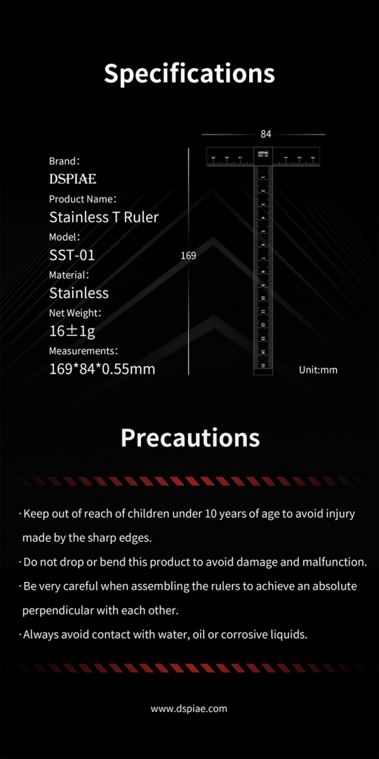 DSPIAE SST-01 Stainless Steel T-Ruler – Bild 9