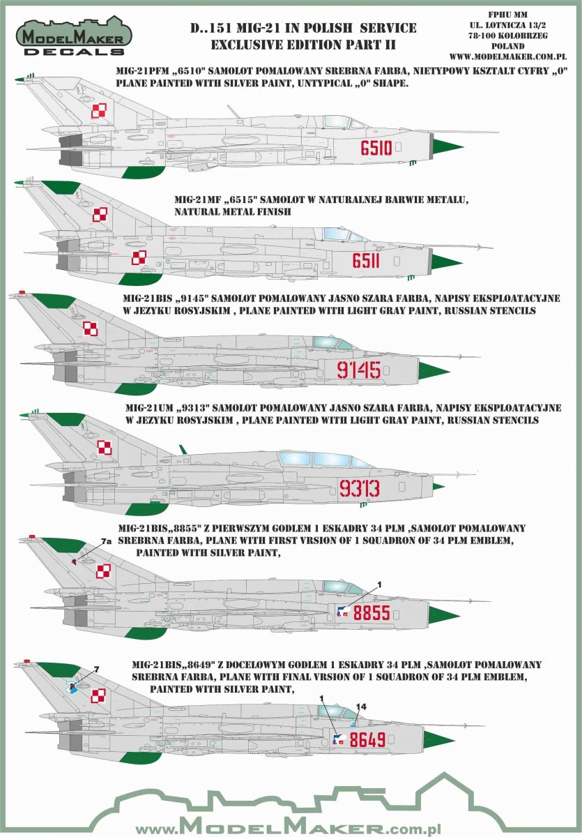 ModelMaker Decals D48151 MiG-21 in Polish service exclusive edition part II 1/48 – zdjęcie 2