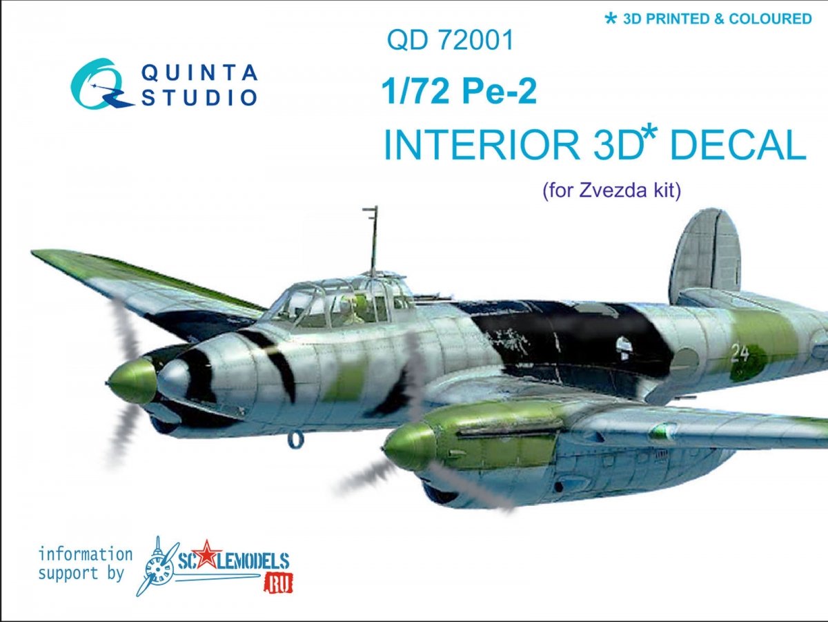 Quinta Studio QD72001 Pe-2 3D-Printed & coloured Interior on decal paper (for 7283 Zvezda kit) 1/72