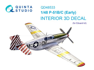 Quinta Studio QD48533 P-51B/C Mustang Early 3D-Printed &amp;amp; coloured Interior on decal paper (Eduard) 1/48