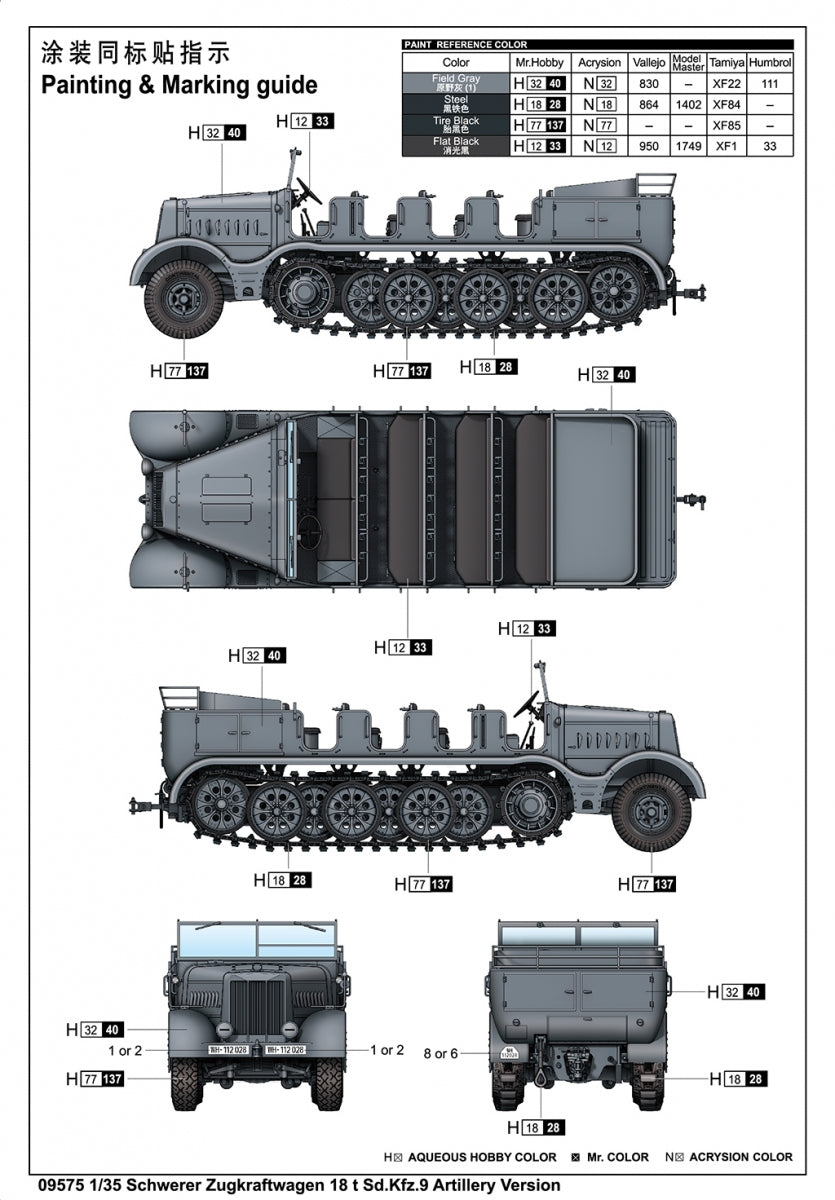 Trumpeter 09575 Schwerer Zugkraftwagen 18 t Sd.Kfz.9 Artillery Version 1/35 – zdjęcie 3