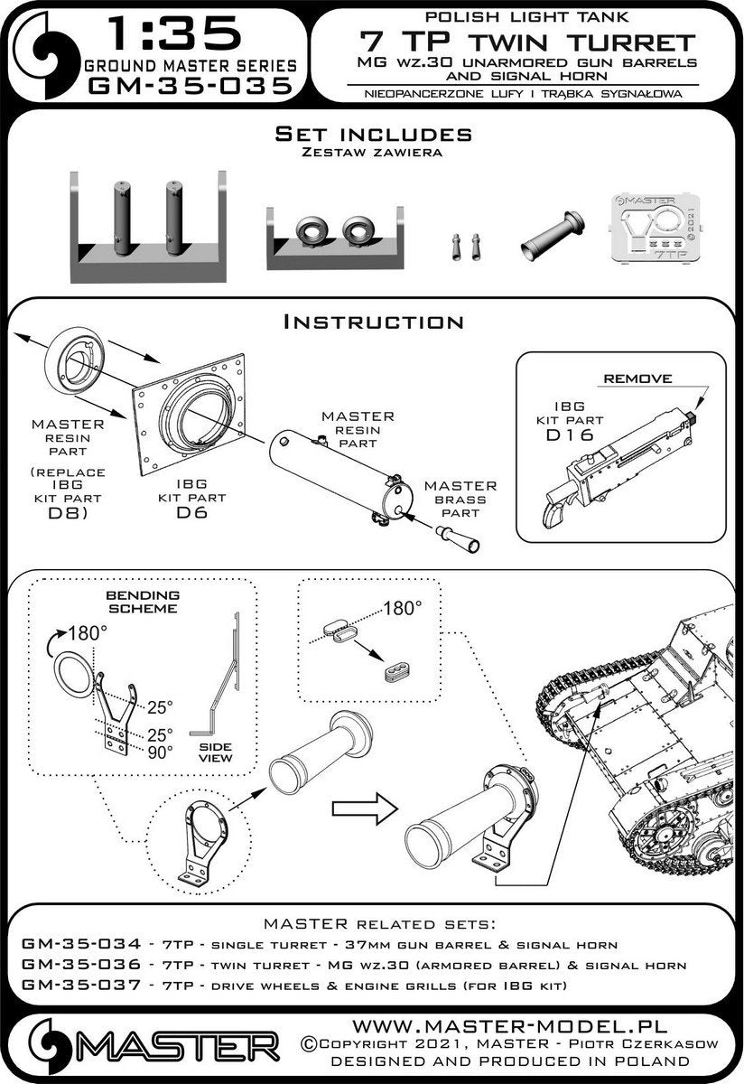 Master GM-35-035 Polish light tank 7TP - double turret - wz.30 heavy machine gun barrel (unarmored) and horn (for IBG set) 1/35 – image 15