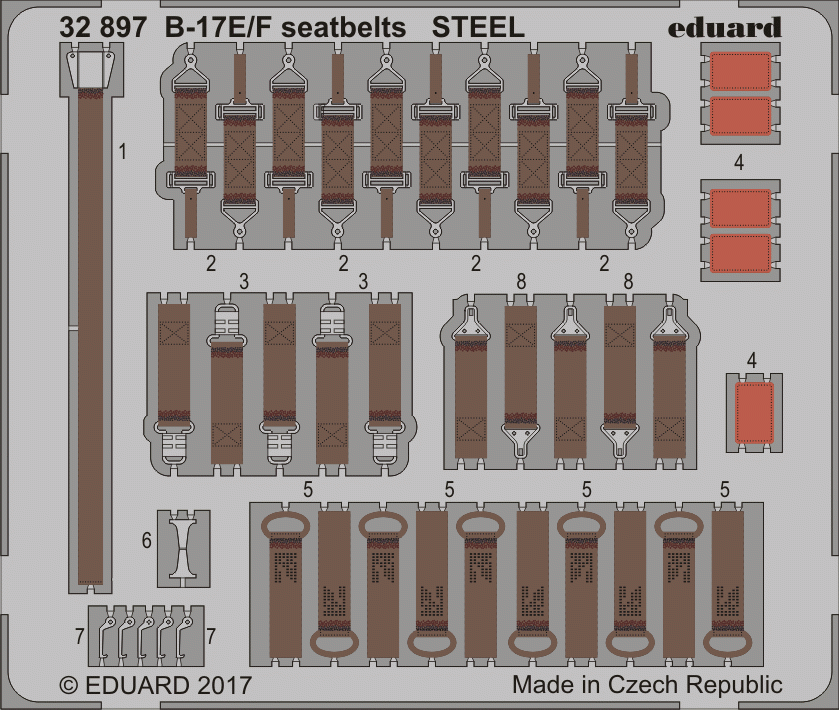 Ceintures de sécurité Eduard 32897 B-17E/F en acier, maquettes HK au 1/32