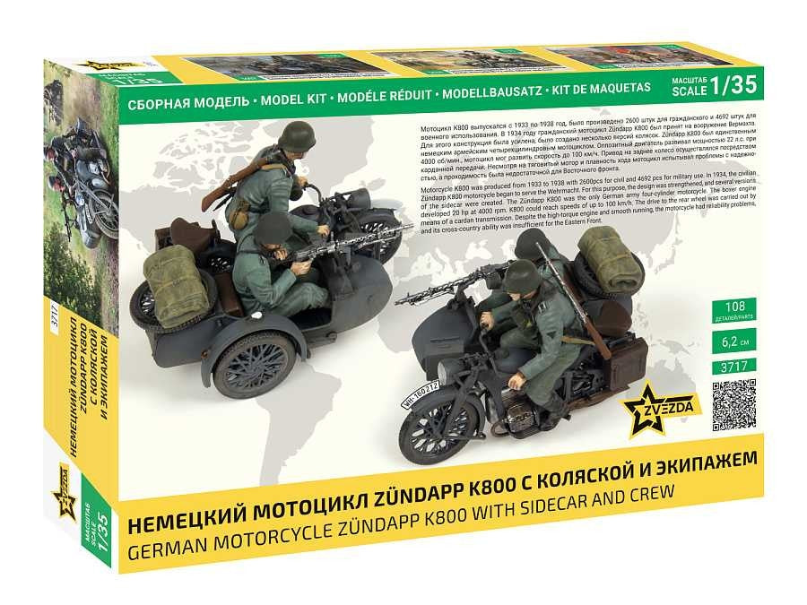 Zvezda 3717 German Motocycle Zündapp K800 with sidecar and crew 1/35 – zdjęcie 2