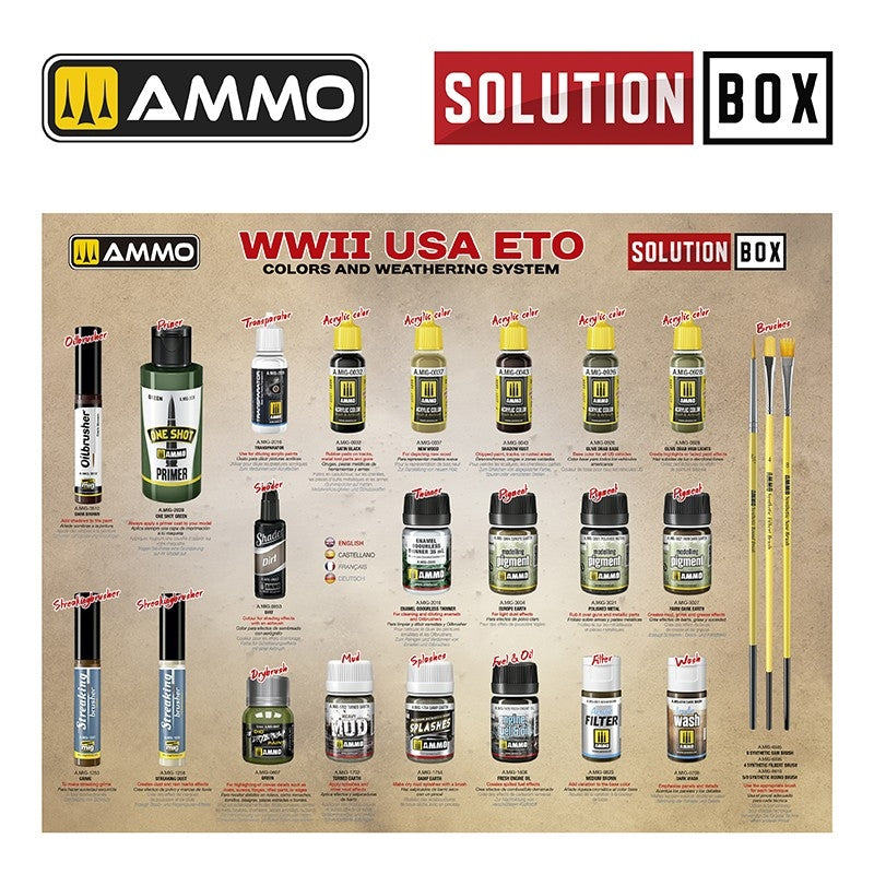 AMMO by Mig Jimenez 7728 SOLUTION BOX 22 – WWII USA ETO. Colors and Weathering System – image 3