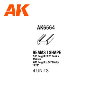 AK Interactive AK6564 BEAMS I SHAPE 2.00 x 1.20 x 350mm – STYRENE – (4 units)