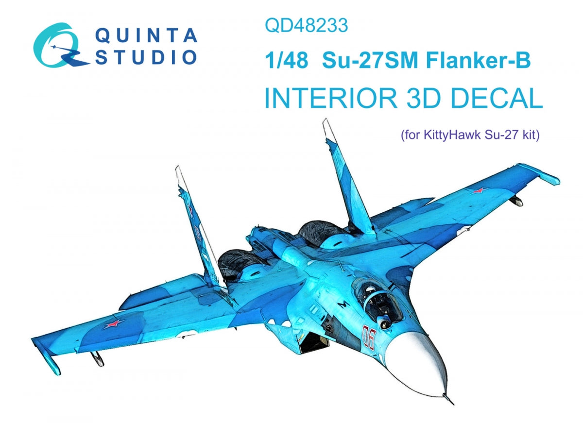 Quinta Studio QD48233 Su-27SM 3D-Printed &amp; colored Interior on decal paper (KittyHawk) 1/48