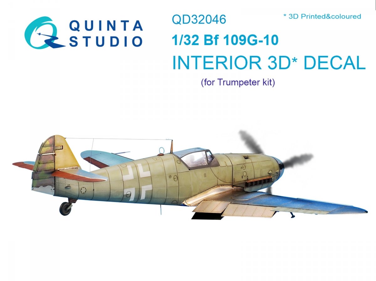 Quinta Studio QD32046 Bf 109G-10 3D-Printed &amp; colored Interior on decal paper (for Trumpeter kit) 1/32